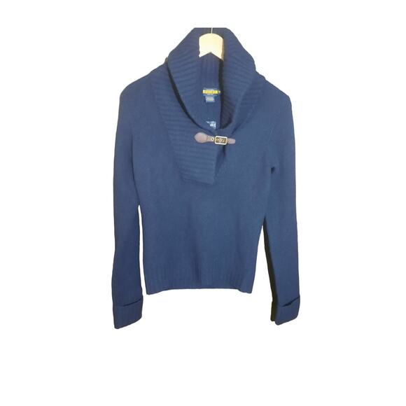 Ralph Lauren Womens Navy Blue Pure Wool Long Sleeve Sweater Size Medium NWT - Picture 5 of 5